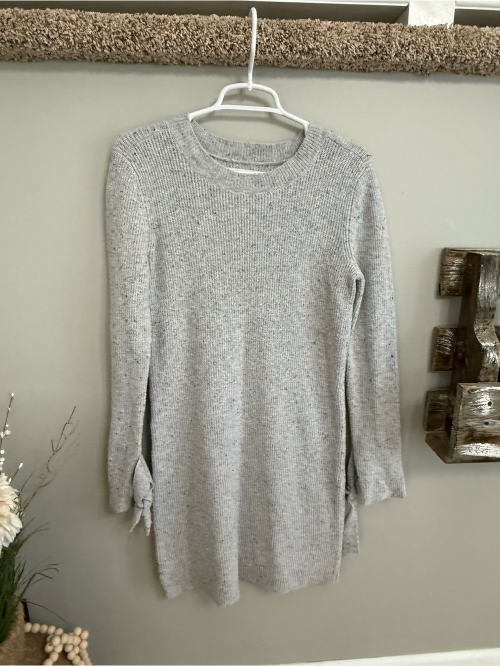 LOFT Light Gray Knit Long Sleeve Sweater Dress